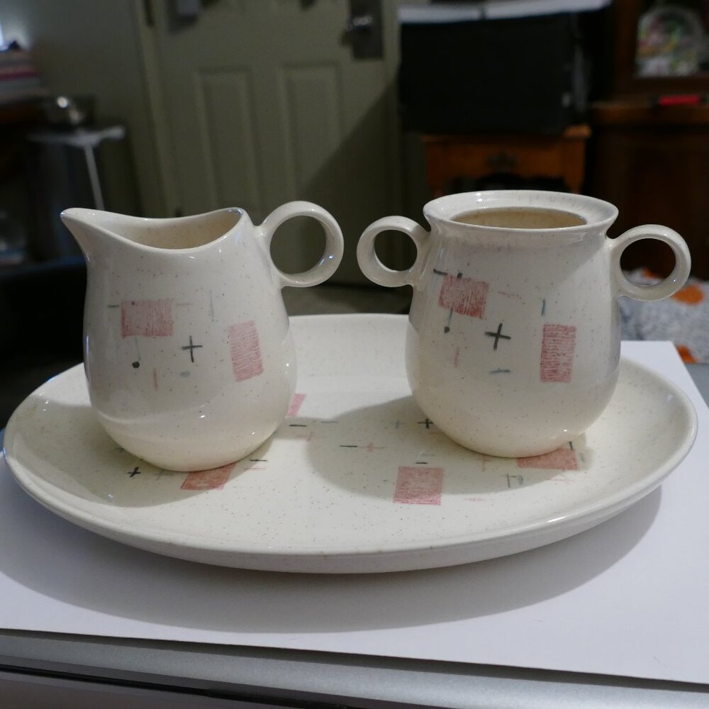 Vintage Vernonware  MCM Metlox  "Tickled Pink" Ceramic Set